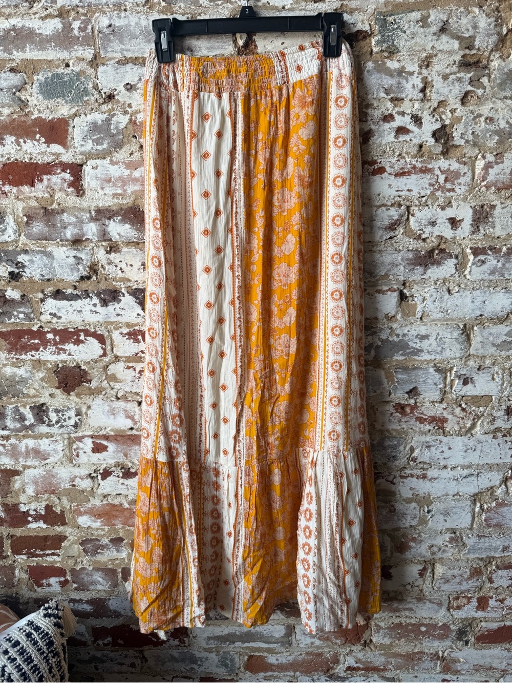 En Creme Yellow Cream Patchwork Maxi Skirt